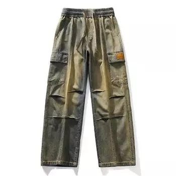 Новый весенне-осенний стиль Ретро рабочая одежда Джинсы для мужчин, Окрашенные жёлтой грязью и выстиранные водой, Большой размер для мужчин M