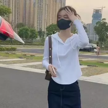 Новый весенне-осенний свитер с капюшоном и вышивкой, универсальный корейский стиль, с длинными рукавами S белый