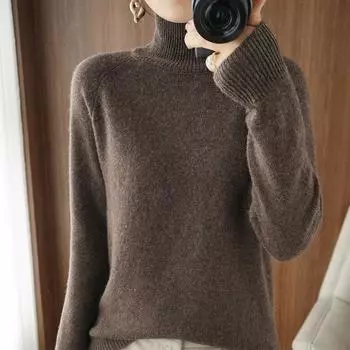 Новый весенне-осенний женский свитер, водолазка, пуловер, тонкий однотонный, высококачественный, теплый, комфортный, с подвеской, вязаный джемпер S розовый