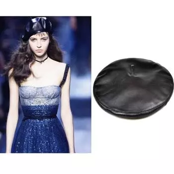 Новый весенне-зимний берет из 100% натуральной кожи, женская модная европейская кепка с изображением тыквы, женская кепка для покупок L 55 56cm чёрный