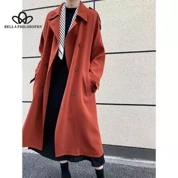 Новый весенний драпированный британский стиль, свободный крой средней длины до колена, плащ для женщин, пальто S чёрный