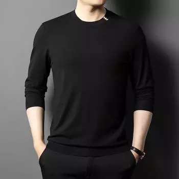 Новый весенний круглый вырез с длинным рукавом вязаный свитер мужской однотонный пуловер свитер футболка повседневная модная нижняя рубашка M