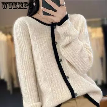 Новый весенний свитер с круглым вырезом, женский модный однотонный осенний базовый топ, свободный вязаный женский пуловер с длинными рукавами