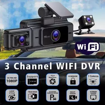 Новый Wifi 2/3 камера автомобильный видеорегистратор видеорегистратор FHD 1080P 3-канальный объектив видеорегистратор интерьерный видеорегистратор видеорегистратор черный ящик супер ночное видение 2 Lens