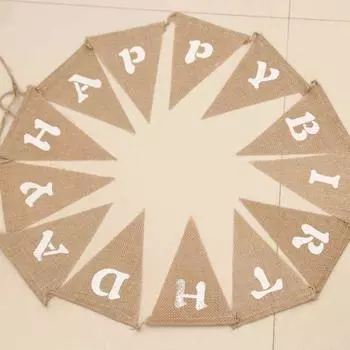 Новый винтажный баннер из мешковины с Днем Рождения, вечерние овсянка, Декор, гирлянда, 13 флажков, 16*13 см, коричневая мешковина + Whi