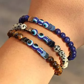 Новый винтажный браслет из бусин из натурального камня Турецкий браслет от сглаза Гематит Браслеты с тигровым глазом Энергетические украшения для темперамента Мужчины Женщины