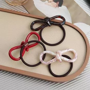 Новый винтажный дизайн резинка для волос для женщин и девочек нежный полый бант ацетатные веревки для волос модные высокие эластичные резинки для волос с хвостиком красный