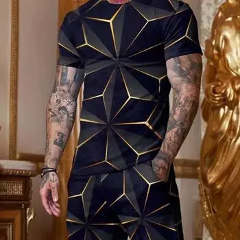 Новый винтажный комплект 3D-принт летняя мужская футболка + шорты комплект из 2 предметов мужские спортивные костюмы комплекты модная свободная повседневная футболка комплект мужская одежда S