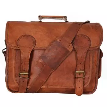 Новый винтажный мужской портфель из натуральной кожи, сумка для ноутбука через плечо из козьей кожи 12 x 16 x 5 in коричневый