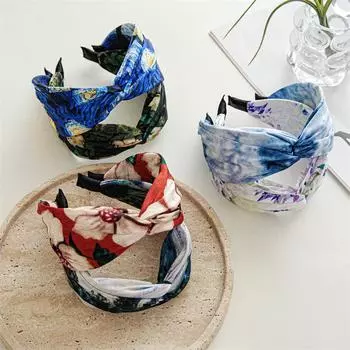 Новый винтажный ободок с бантом и принтом в богемном стиле, широкий обруч для волос для женщин, повязка на голову, модные резинки для волос для девочек, аксессуары для волос, подарок