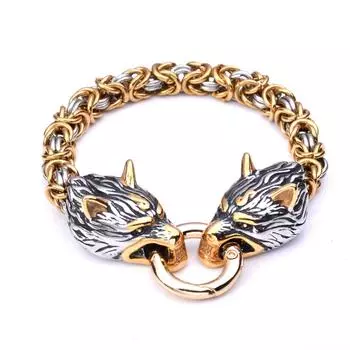 Новый властный браслет с головой волка викингов, браслет из нержавеющей стали, ювелирные изделия из нержавеющей стали 23CM