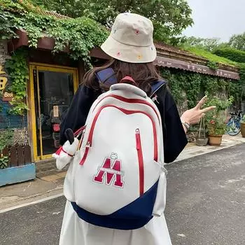 Новый водонепроницаемый школьный женский модный трендовый рюкзак, рюкзак большой емкости с буквенным принтом, повседневная студенческая сумка синий/красный