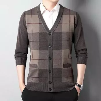 Новый вязаный кардиган, мужское пальто, рукав средней длины, деловой повседневный свитер с v-образным вырезом, весенне-осенний свитер M