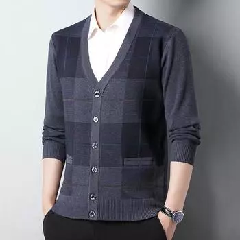 Новый вязаный кардиган, мужское пальто, рукав средней длины, деловой повседневный свитер с v-образным вырезом, весенне-осенний свитер XXL