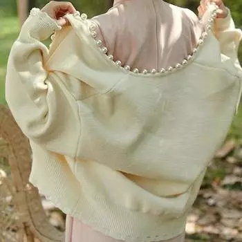 Новый вязаный однотонный свитер на весну и осень, новый белый жемчужный кардиган, пальто one size чёрный