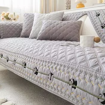 Новый вымытый хлопковый коврик для дивана с вышивкой «Малая панда», чехол для дивана в гостиную, нескользящий, подушка для дивана в форме буквы L, защитный чехол для дивана 70x70cm 1pcs