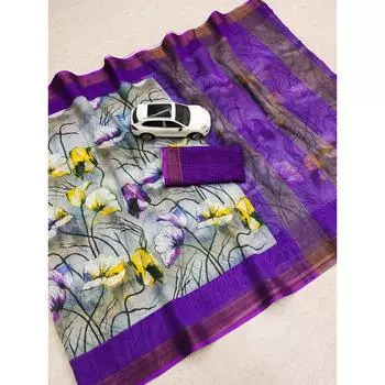 Новый выпуск сари Original Linen с серебристым Jari Patta