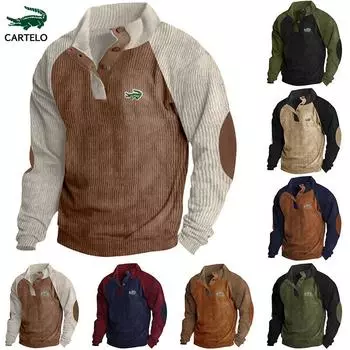 Новый вышитый осенне-зимний мужской уличный свитер с рукавами реглан, повседневный свободный вельветовый цветной спортивный свитер с воротником-стойкой S