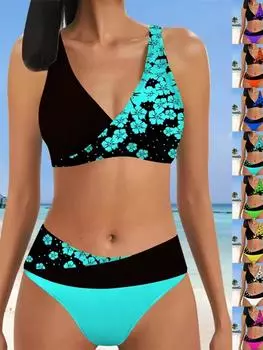 Новый высококачественный летний женский купальник с двойными бретелями, модный женский купальник с принтом сливы для отпуска и пляжа, раздельный купальник S-5XL S