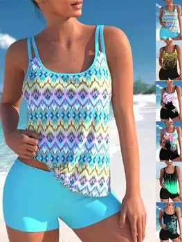 Новый высококачественный летний женский купальник с двойными бретелями, удобный для отдыха на пляже, шорты танкини, бикини с принтом метеорита, S-6XL S