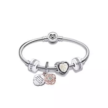 Новый высококачественный набор браслетов в форме сердца из 100% серебра 925 пробы ко Дню матери, романтичная девушка, сделай сам, с подвесками