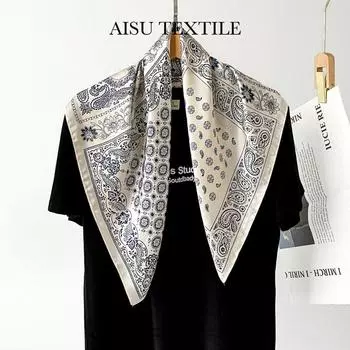 Новый высококачественный шелковый шарф для женщин, ретро-черно-белый шарф с принтом кешью, небольшой квадратный шарф в паре с платком на голову 70*70cm