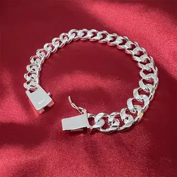 Новый высококачественный женский мужской браслет из стерлингового серебра S925, модные ювелирные изделия, подарок для мужчин, 10 мм, квадратный красивый драгоценный камень белый