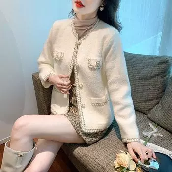 Новый взрывной модный белый свитер, женский осенне-зимний кардиган, норковое кашемировое вязаное пальто, женское L белый