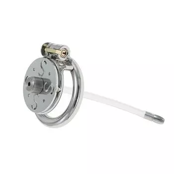 Новый замок целомудрия из нержавеющей стали плоская пластина S полая с тонким 5 мм катетером устройство целомудрия клетка для пениса секс-инструмент Suit40mm Snap Ring+5mm Ca