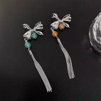 Новый зажим для ушей с кисточкой и бантом для женщин, модный и роскошный стиль, зажим для ушей, ювелирные изделия