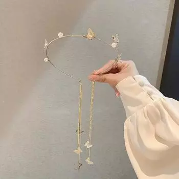 Новый жемчужный бриллиантовый ободок с бахромой в виде бабочки, ручной работы, из сплава, Sensens, превосходный головной убор Size fits all