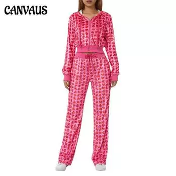 Новый женский бархатный костюм с капюшоном и принтом «любовь» в Европе и США, женский модный женский костюм S розы красного