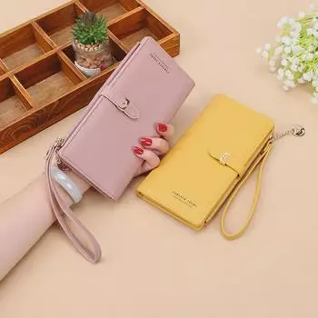 Новый женский большой вместительный однотонный кошелек в корейском стиле и сумка в комплекте светло-розовый