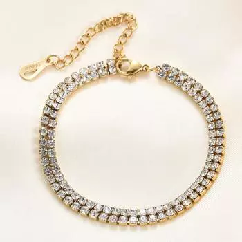 Новый женский браслет Ins Style из титановой стали с двумя рядами циркония, модный универсальный браслет золотой