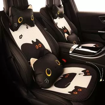 Новый женский чехол для сиденья автомобиля с милым мультяшным котом, универсальная автомобильная подушка, дышащая, нескользящая, всесезонные аксессуары для салона автомобиля