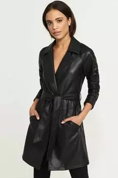 Новый женский черный плащ из натуральной кожи ягненка ручной работы формальный повседневный стильный S чёрный