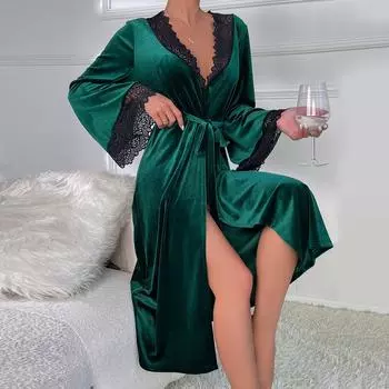 Новый женский длинный бархатный халат сексуальная ночная рубашка горячая одежда S (recommended 80-50kg)