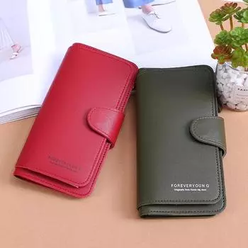Новый женский длинный кошелек: Мягкий кошелек для монет с пряжкой, отделениями для карт и держателем для мобильного телефона светло-зеленый