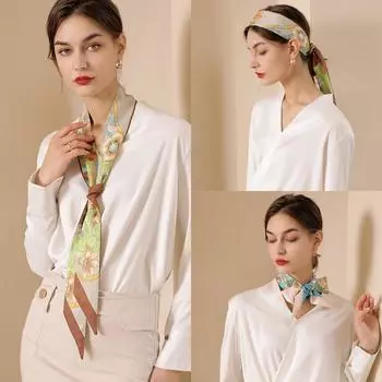 Новый женский длинный шелковый шарф с принтом, мягкий атласный галстук для волос на шею, 6 см * 150 см, модный элегантный офисный хиджаб, повязка на голову 6*150CM синий