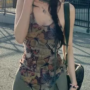 Новый женский хлопковый сексуальный топ Hotlife Fun Flirting Style Fashion Backband Butterfly Print Off Back Vest Naughty Training Vest S разноцветный
