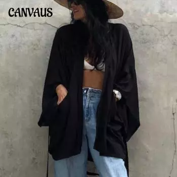 Новый женский кардиган больших размеров со свободным пляжным солнцезащитным халатом one size чёрный