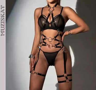 Новый женский комплект нижнего белья Heavy Metal Buckle для ночного клуба в Европе и США, прозрачный сетчатый комплект сексуального нижнего белья S