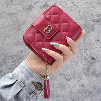 Новый женский короткий кошелек, женский кошелек на молнии, женская сумка с кисточками большой емкости 11.5X3X10cm чёрный