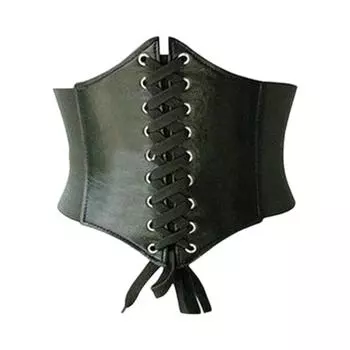 Новый женский корсет на шнуровке из искусственной кожи, широкий пояс для талии One Size чёрный