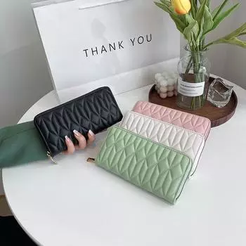 Новый женский кошелек 2024 года, весенний клатч средней и длинной длины, европейская и американская мода, однотонная сумка из искусственной кожи для мобильного телефона белый