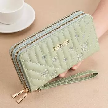 Новый женский кошелек для девочек, длинный, простой, многофункциональный, большой емкости, модный кошелек на молнии чёрный