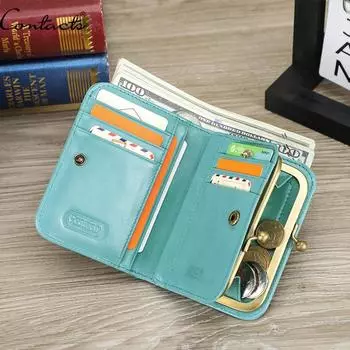Новый женский кошелек FRID из натуральной кожи, короткий кожаный кошелек с карманом для монет, женские летние тонкие карманные кошельки для женщин небо/циан