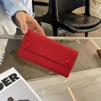 Новый женский кошелек из натуральной кожи с удлиненным дизайном и тройными заклепками контрастных цветов внутри. Трансграничный кошелек 19x10x3.5CM