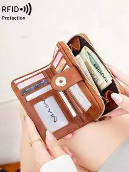 Новый женский кошелек ретро тройной сгиб RFID короткий кошелек модный большой емкости пряжка молния монетница женский кошелек держатель для карт