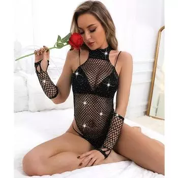 Новый женский костюм для рыбалки со стразами, женский эротический сетчатый прозрачный обтягивающий комбинезон для нижнего белья XXS